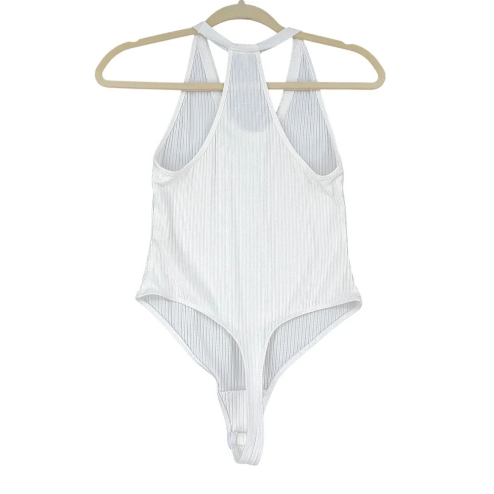 Free People Ribbed Racerback Thong Bodysuit White XS‎